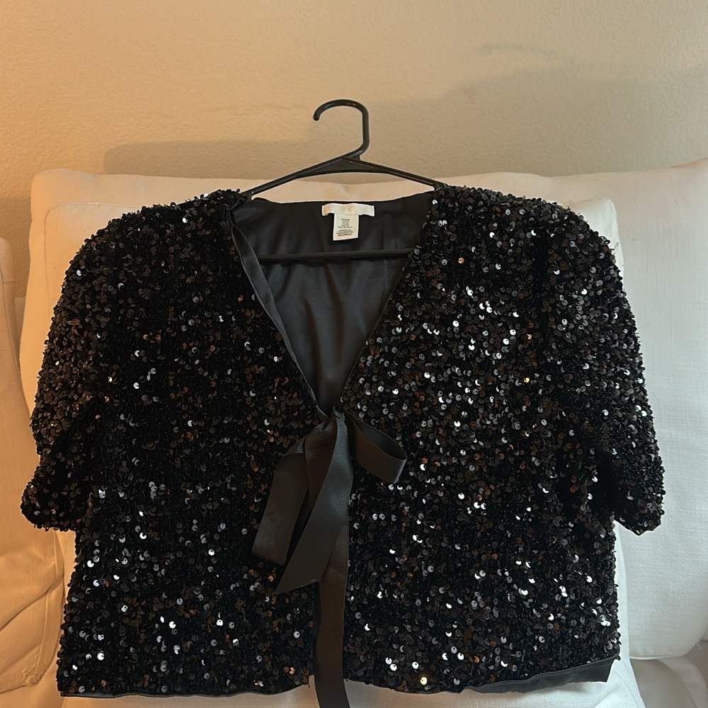 H&M Black Sequin Cape Jacket